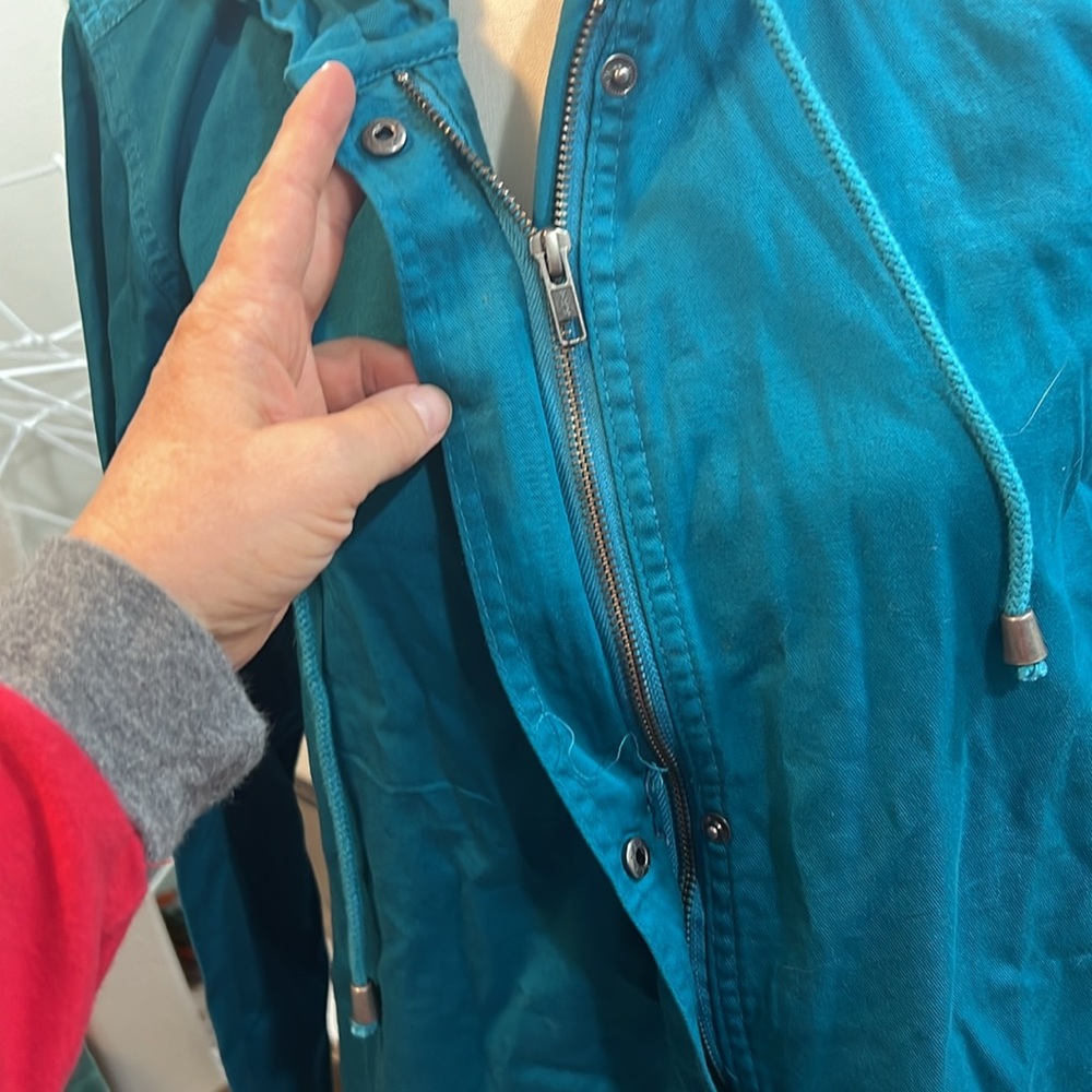 NWOT Woman Within Zip Snap Front Hoodie Jacket 14/16 Blue Pockets - Picture 4 of 6